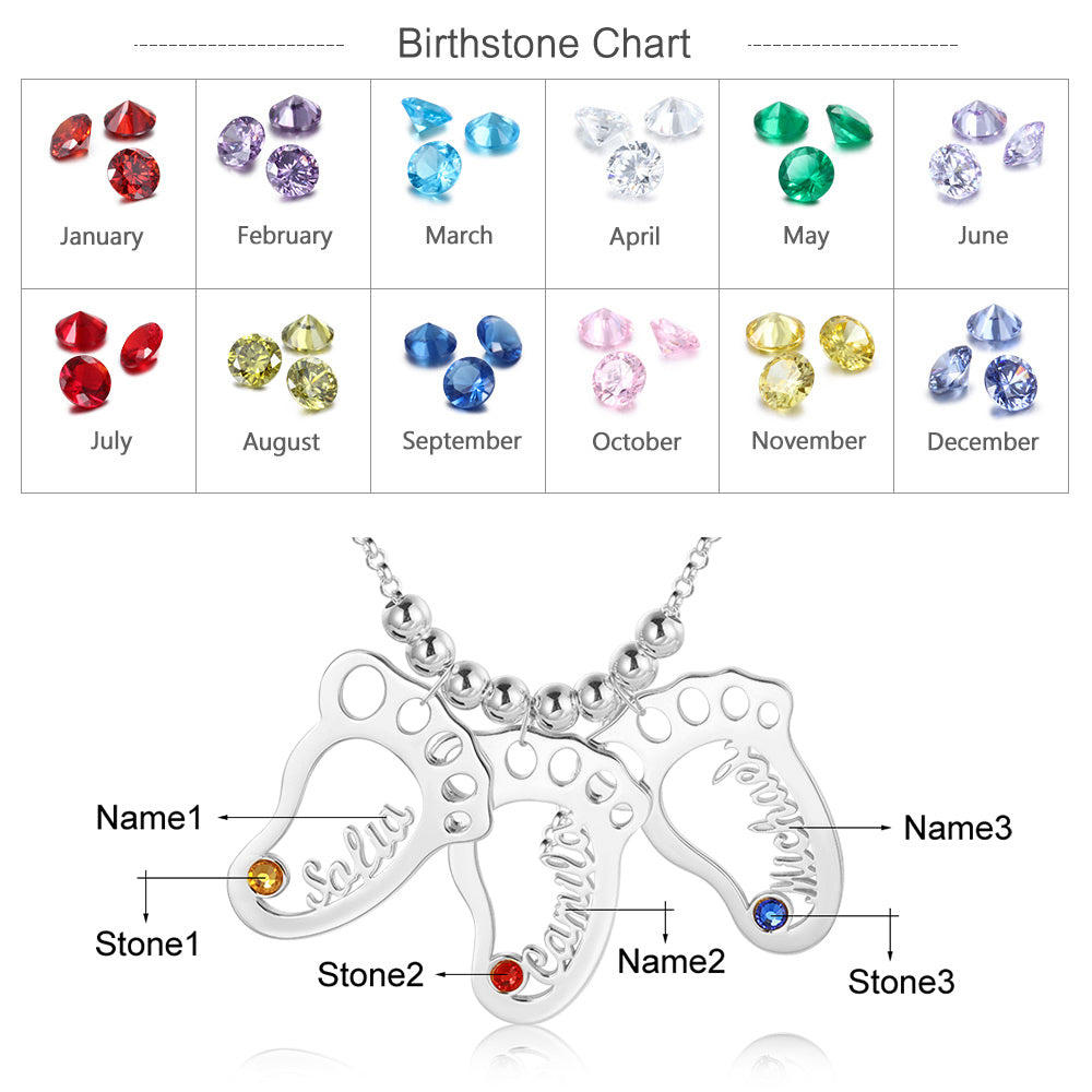 Personalized Rhodium Plated Baby Foot Name Necklace