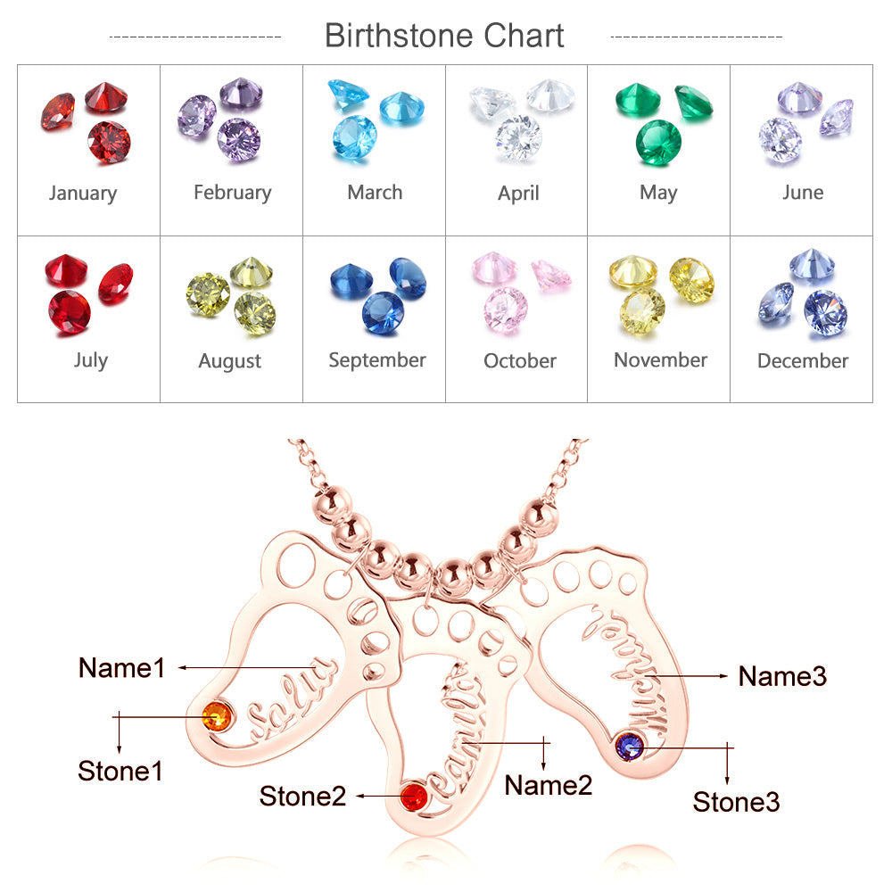 Personalized Rhodium Plated Baby Foot Name Necklace