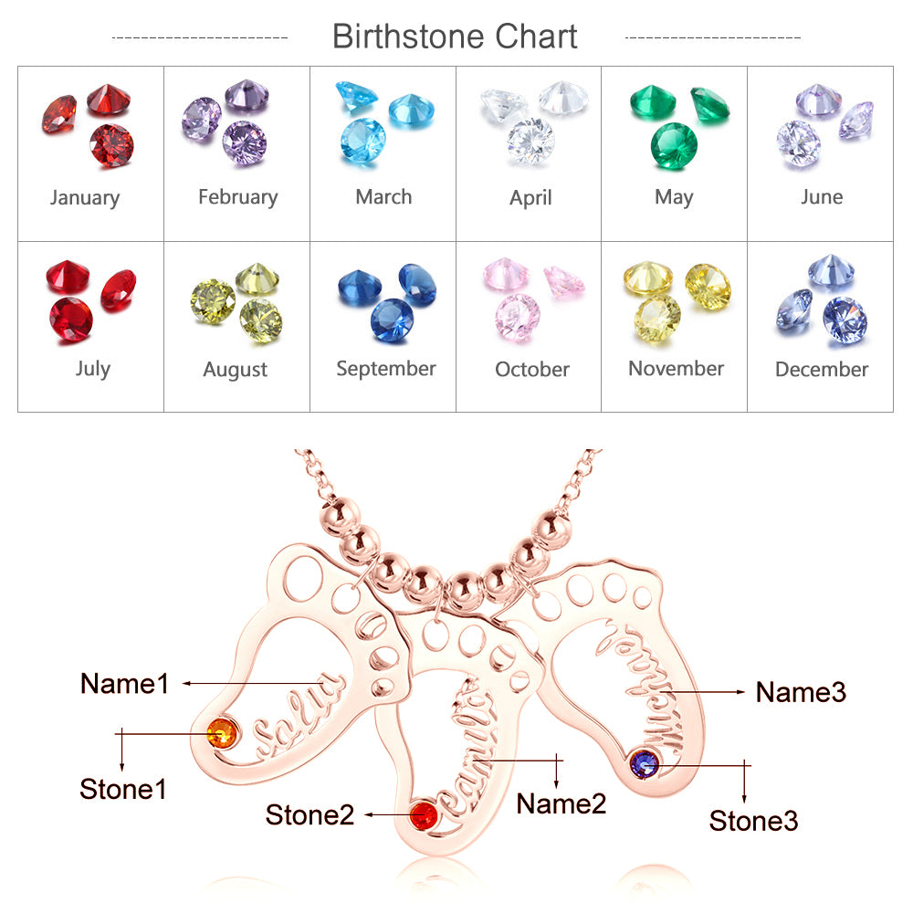Personalized Rhodium Plated Baby Foot Name Necklace