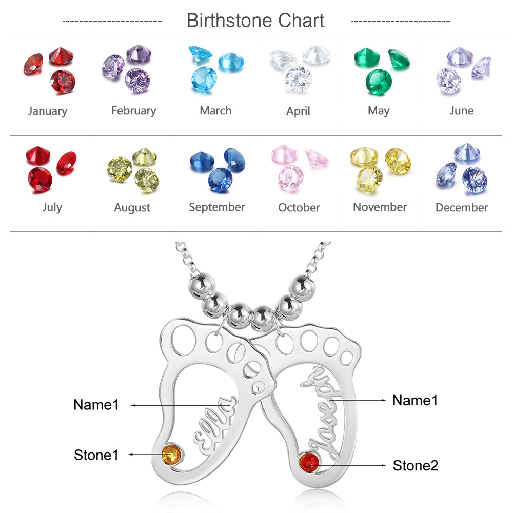 Personalized Rhodium Plated Baby Foot Name Necklace