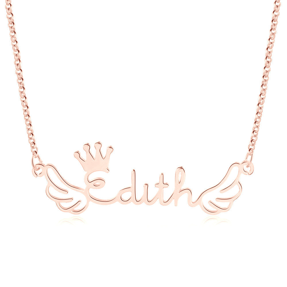 Personalized Crown Wing Name Necklace