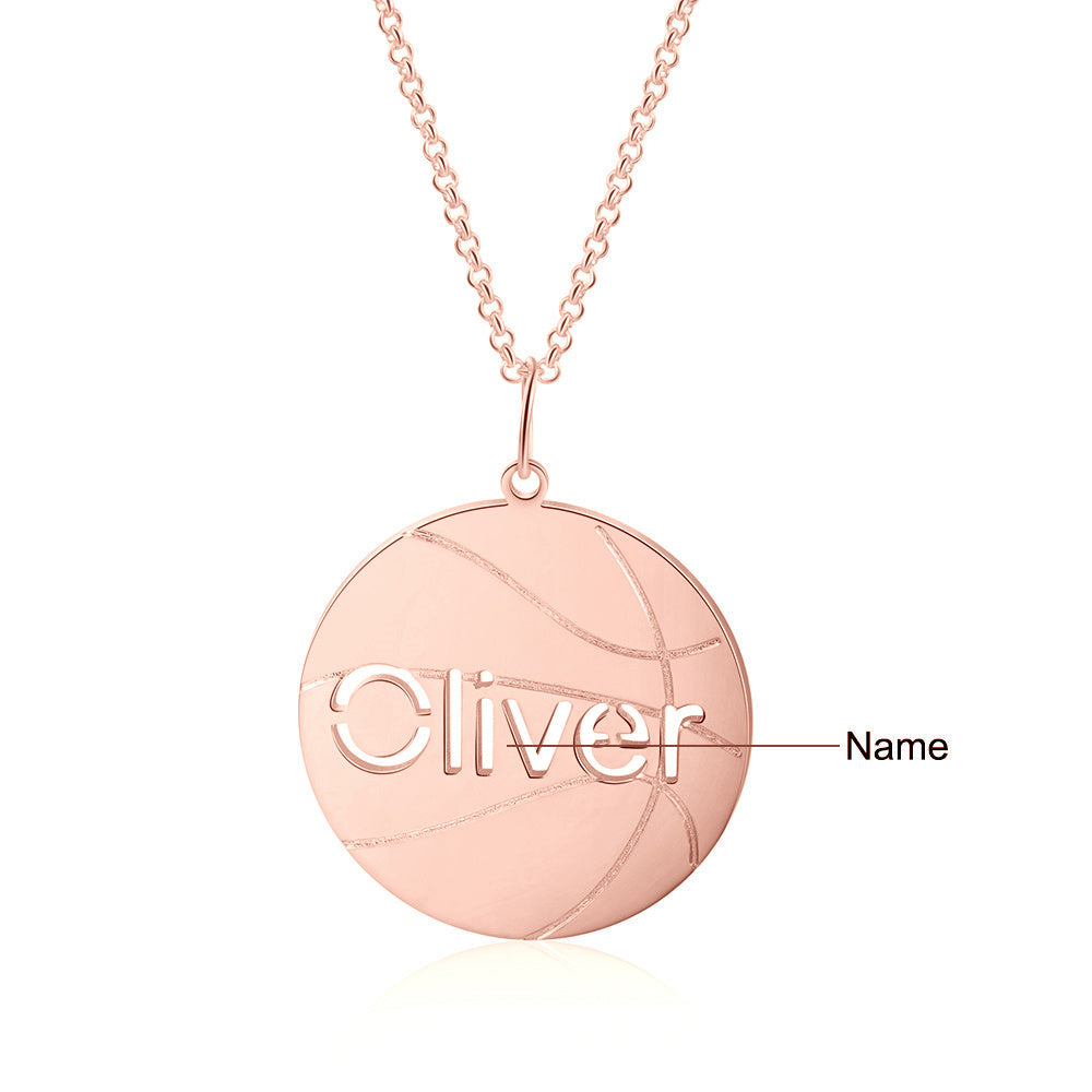 Personalized Rhodium Plated Basketball Name Necklace