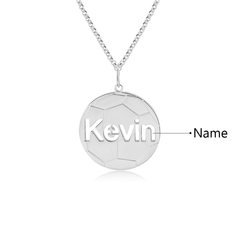 Personalized Rhodium Plated Football Name Necklace