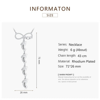 Personalized Rhodium Plated Infinity Baby Feet Necklace