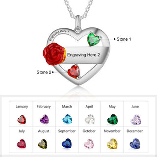 Rhodium Plated Rose Flower Heart Necklace