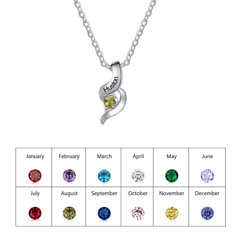 Personalized Rhodium Plated Birthstone Necklace