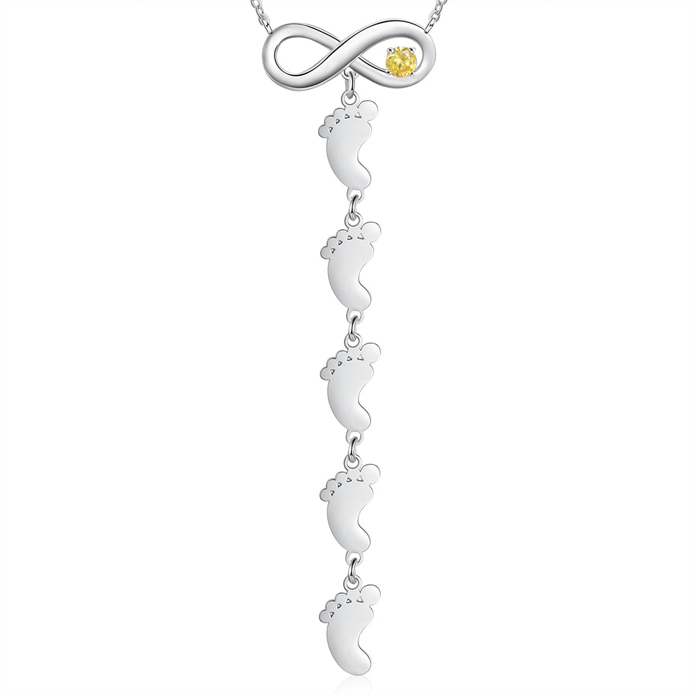 Personalized Birthstone Infinity Baby Feet Necklace