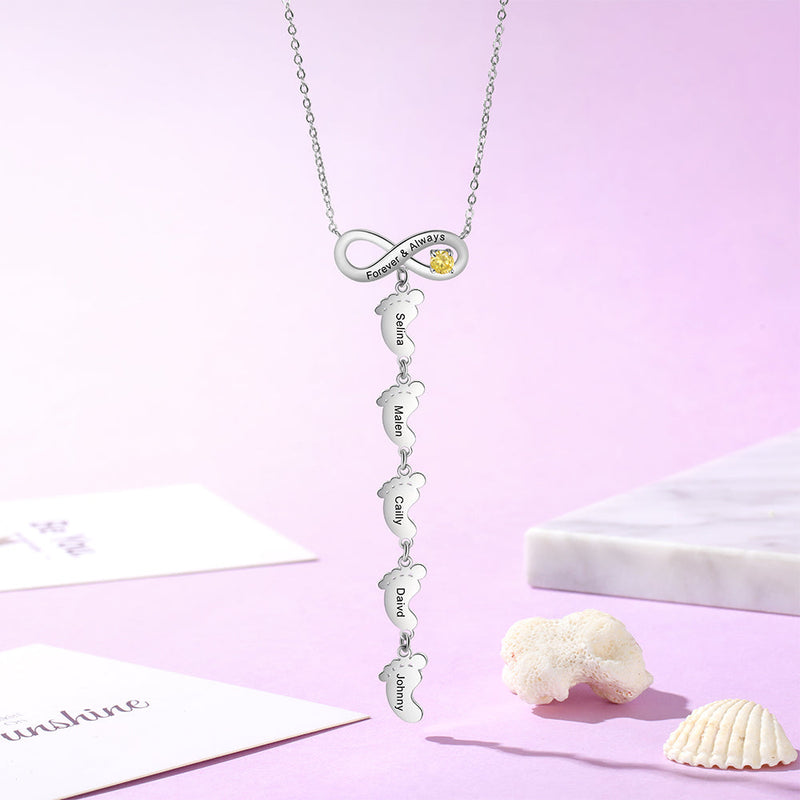 Personalized Birthstone Infinity Baby Feet Necklace