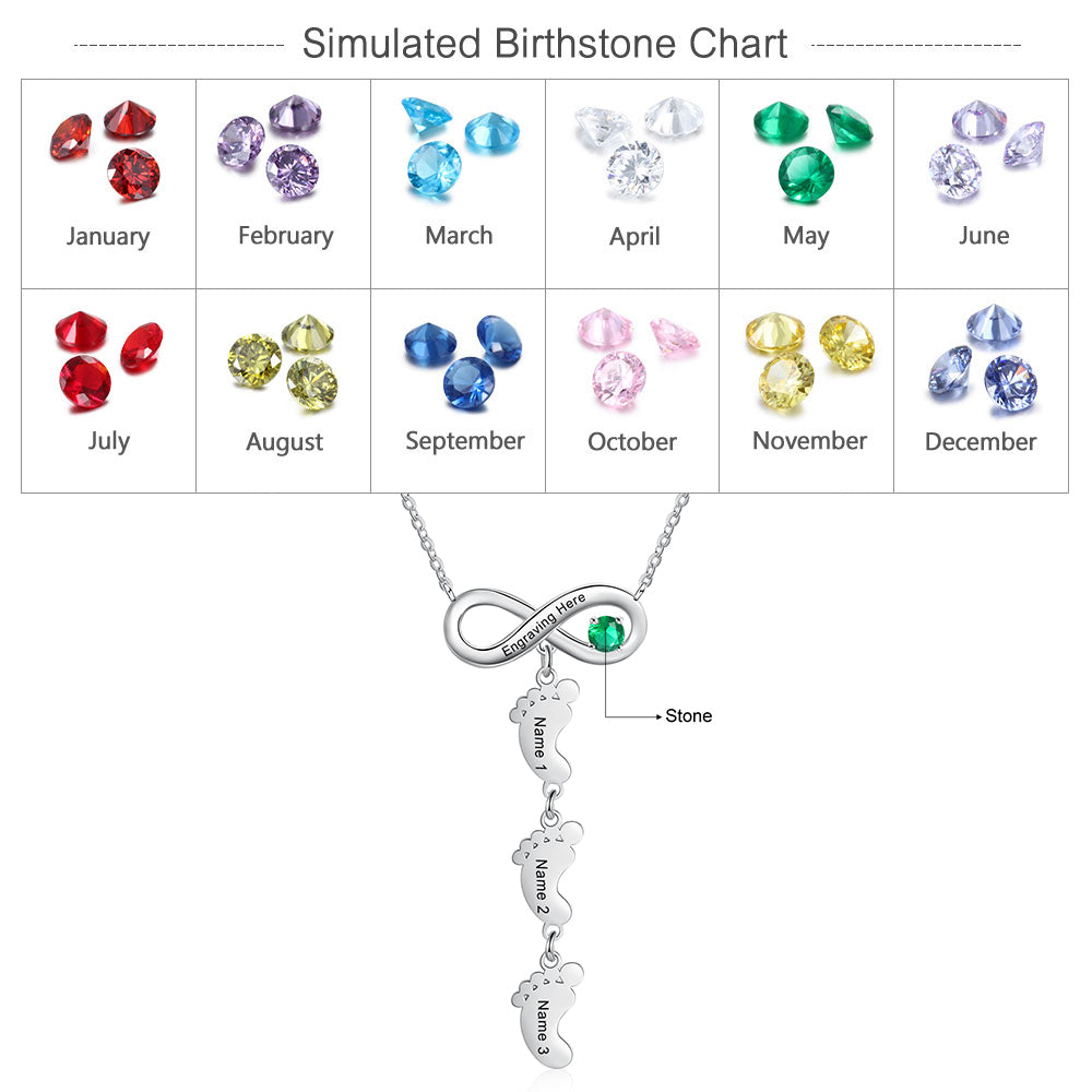 Personalized Birthstone Infinity Baby Feet Necklace