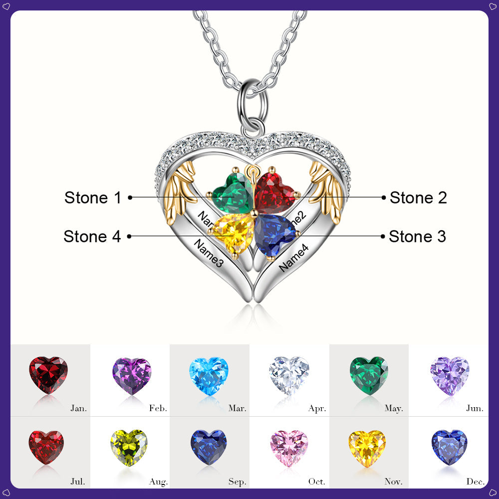 S925 Silver Birthstone Heart Shape Pendant Necklace