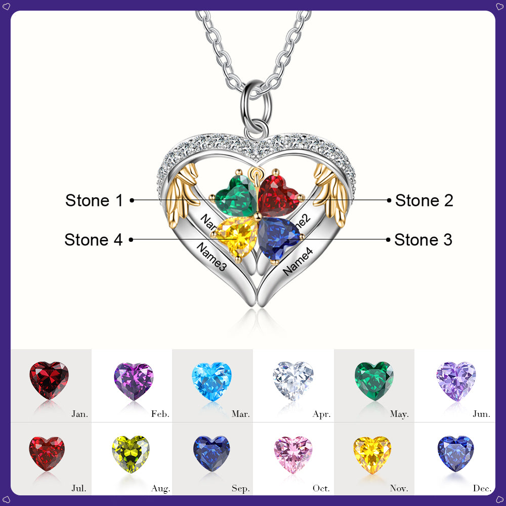 S925 Silver Birthstone Heart Shape Pendant Necklace