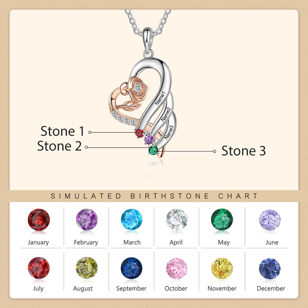 Custom 925 Sterling Silver Rose Flower Heart Shape Pendant Necklace