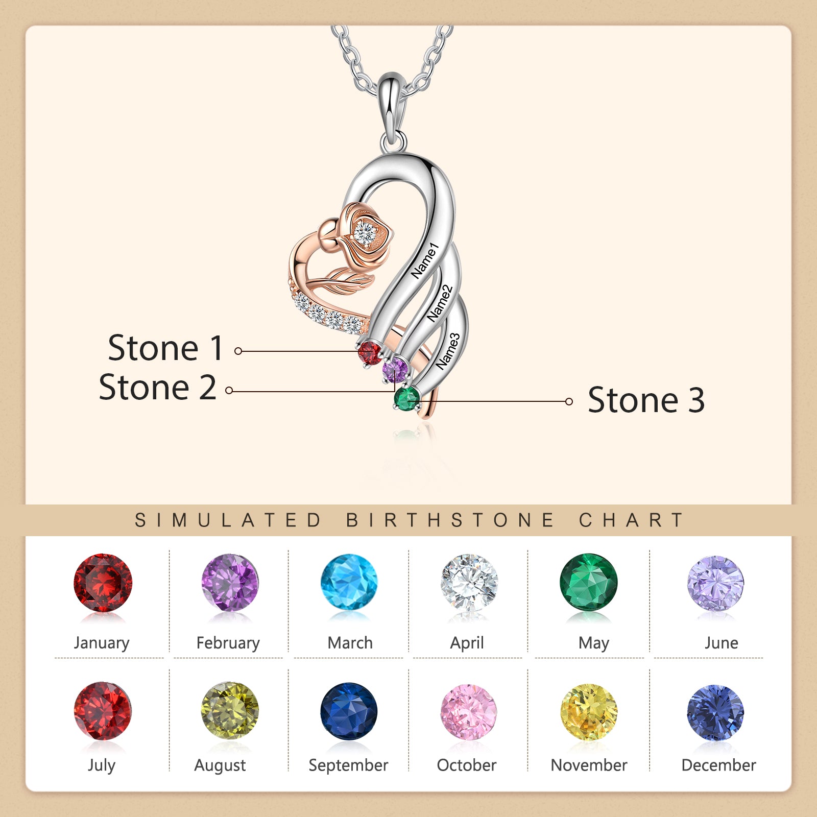 Custom 925 Sterling Silver Rose Flower Heart Shape Pendant Necklace