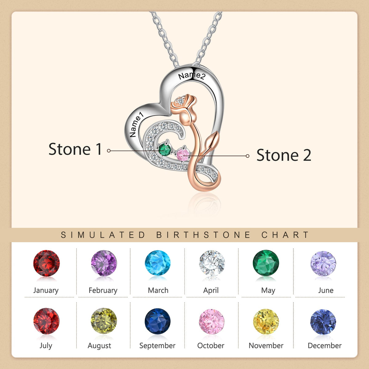 925 Sterling Silver Rose Flower Heart Pendant Necklace