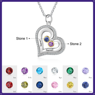 S925 Silver Birthstone Heart Shape Necklace