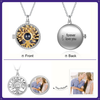 Personalized S925 Silver Family Tree Projection Photo Necklace