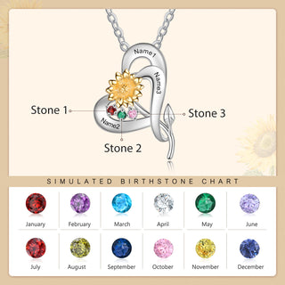 S925 Silver Sunflower Heart Shape Pendant Necklace