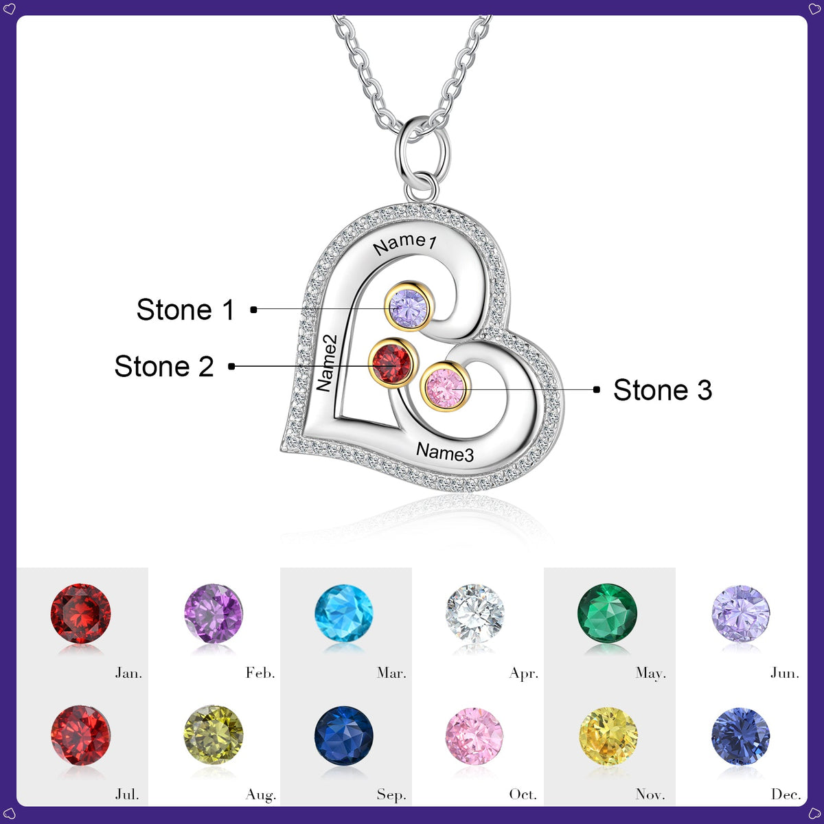 S925 Silver Birthstone Heart Shape Necklace