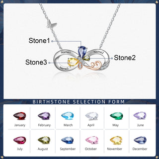 Rhodium Plated Birthstone Infinity Pendant Necklace with Butterfly