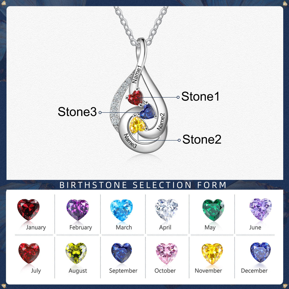 S925 Silver Birthstone Drop Shape Necklace