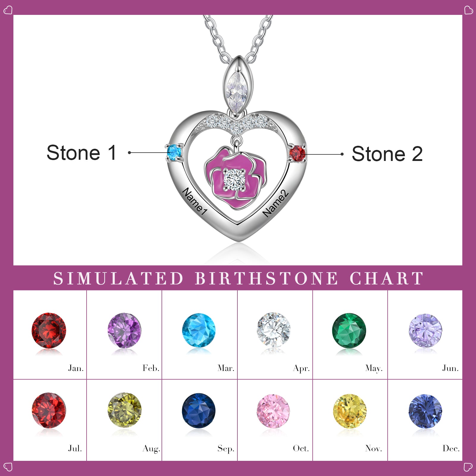 Rhodium Plated Rose Flower Heart Shape Necklace