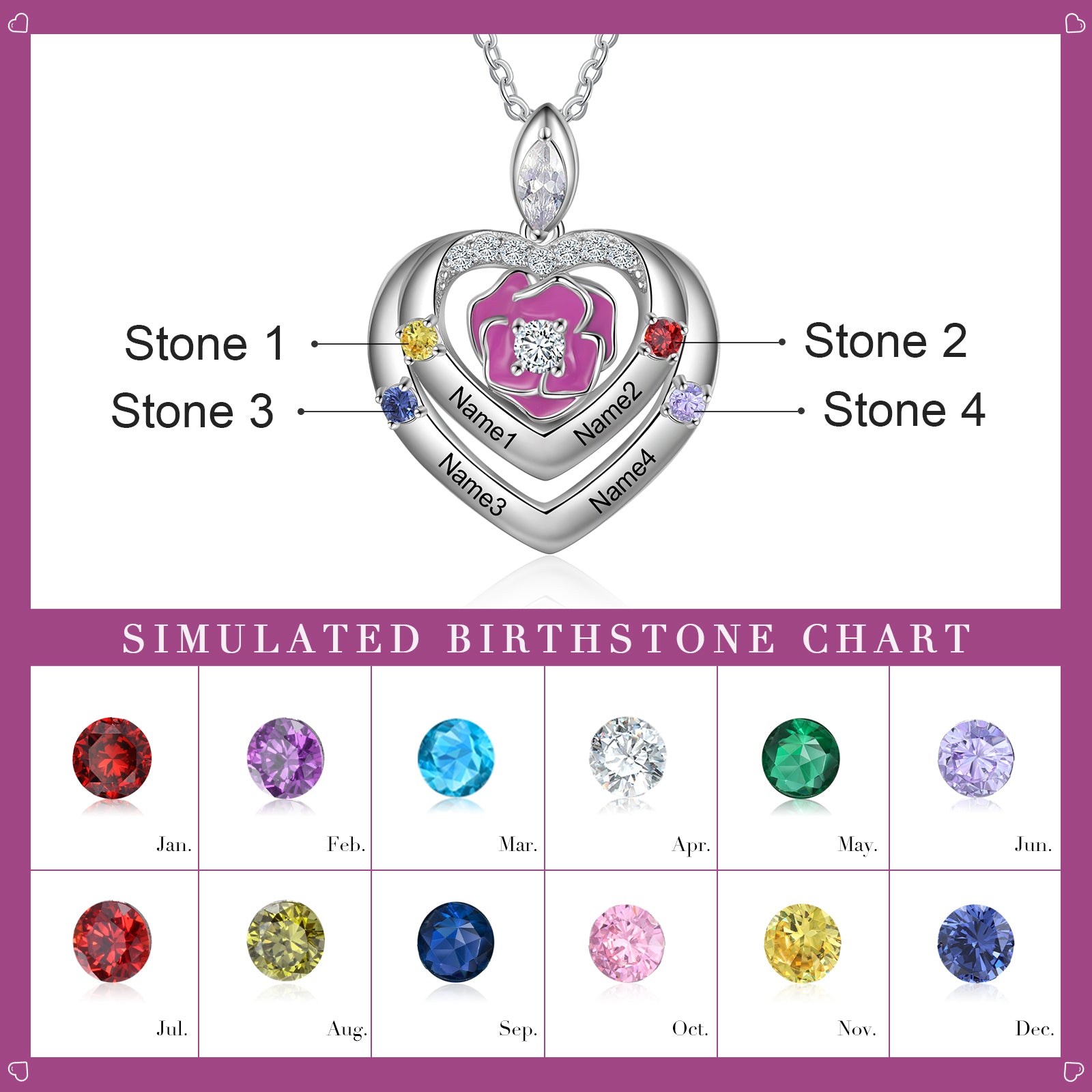 Rhodium Plated Rose Flower Heart Shape Necklace