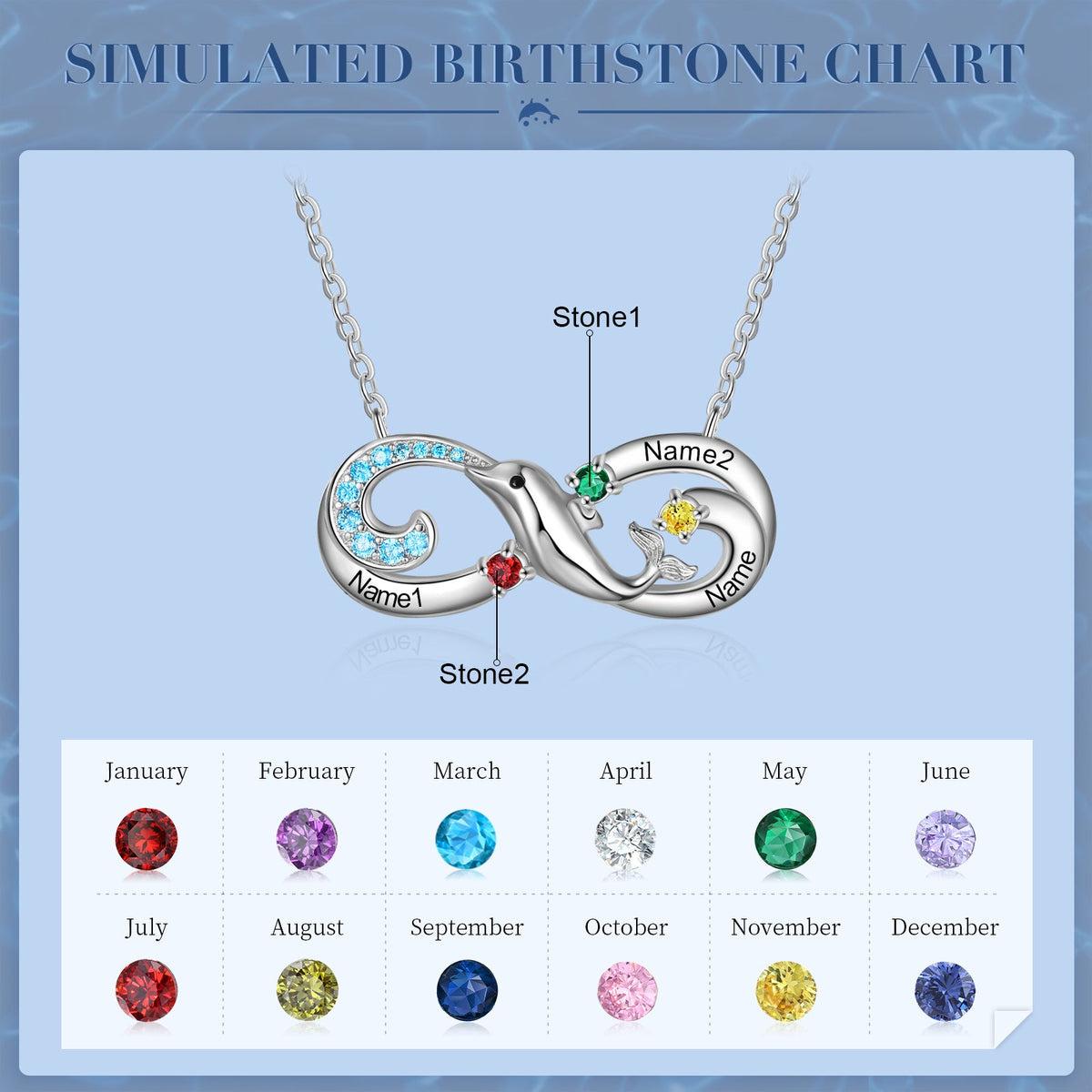 Personalized Rhodium Plated Infinity Dolphin Pendant Necklace