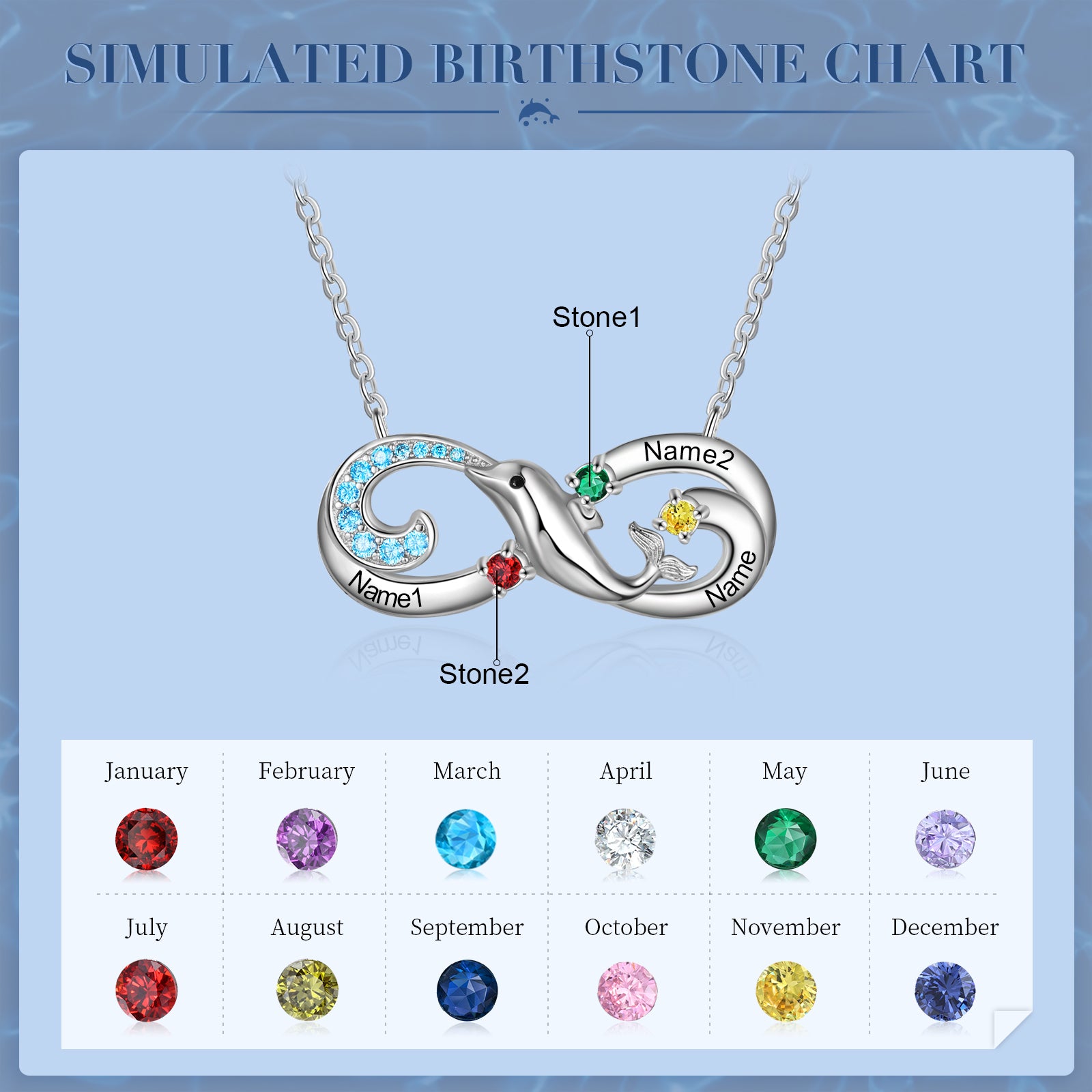 Personalized Rhodium Plated Infinity Dolphin Pendant Necklace