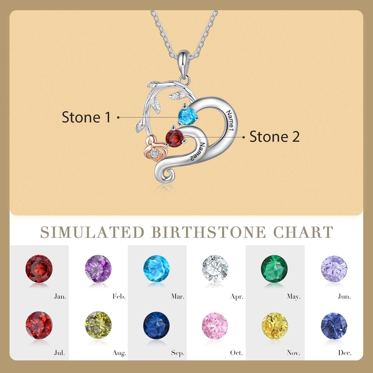 Engraved S925 Silver Rose Flower Heart Shape Pendant Necklace