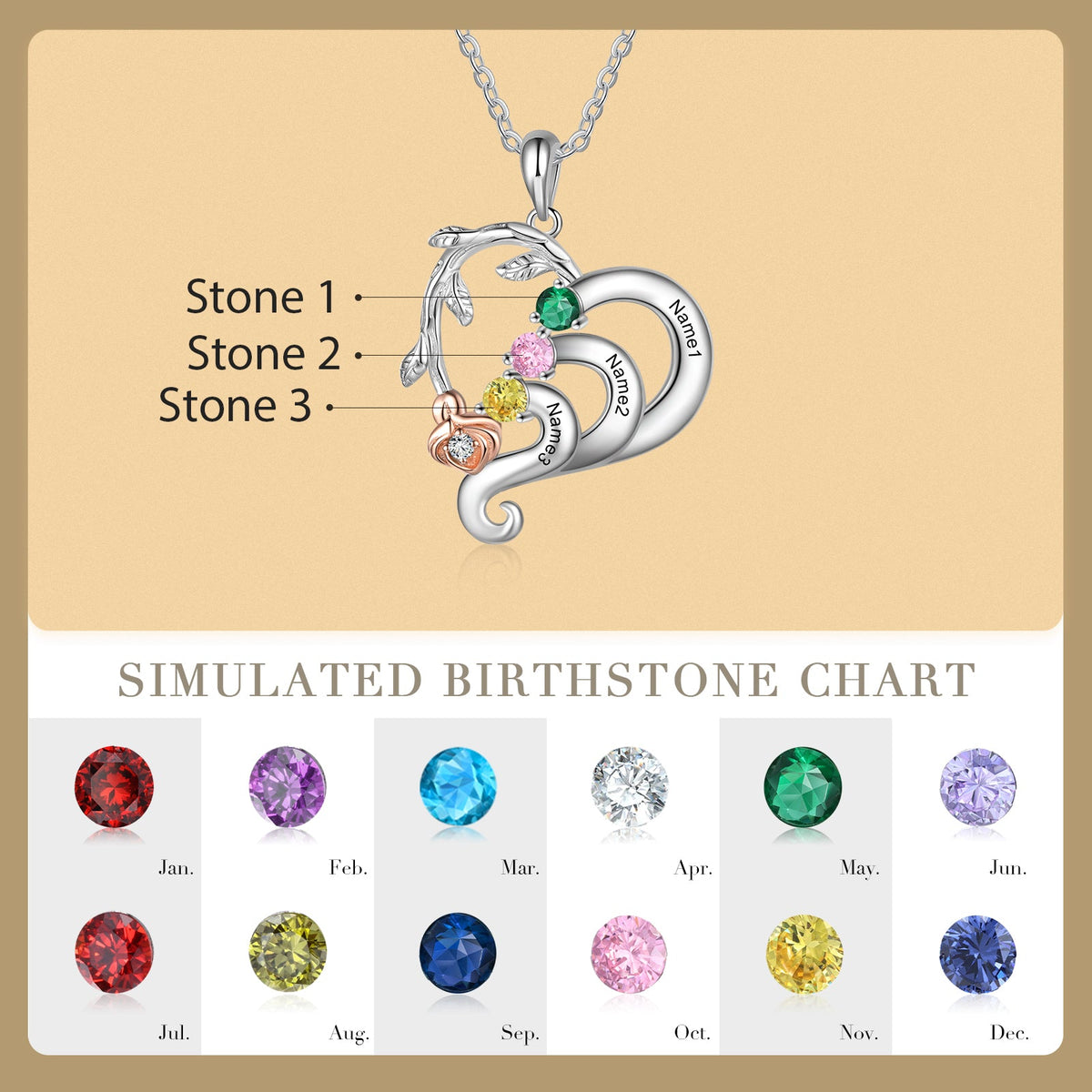 Engraved S925 Silver Rose Flower Heart Shape Pendant Necklace
