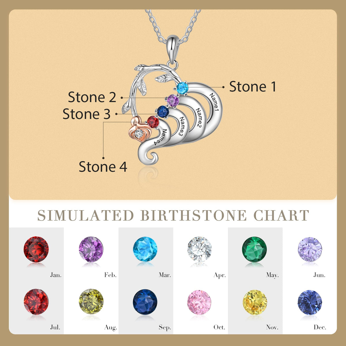 Engraved S925 Silver Rose Flower Heart Shape Pendant Necklace