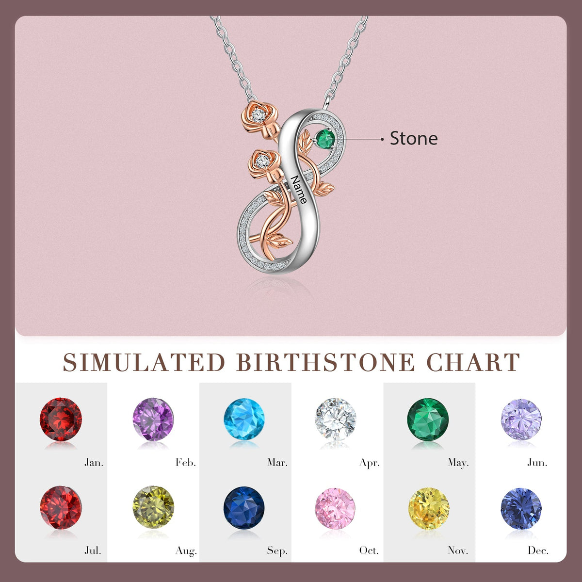Rhodium Plated Infinity Rose Flower Necklace