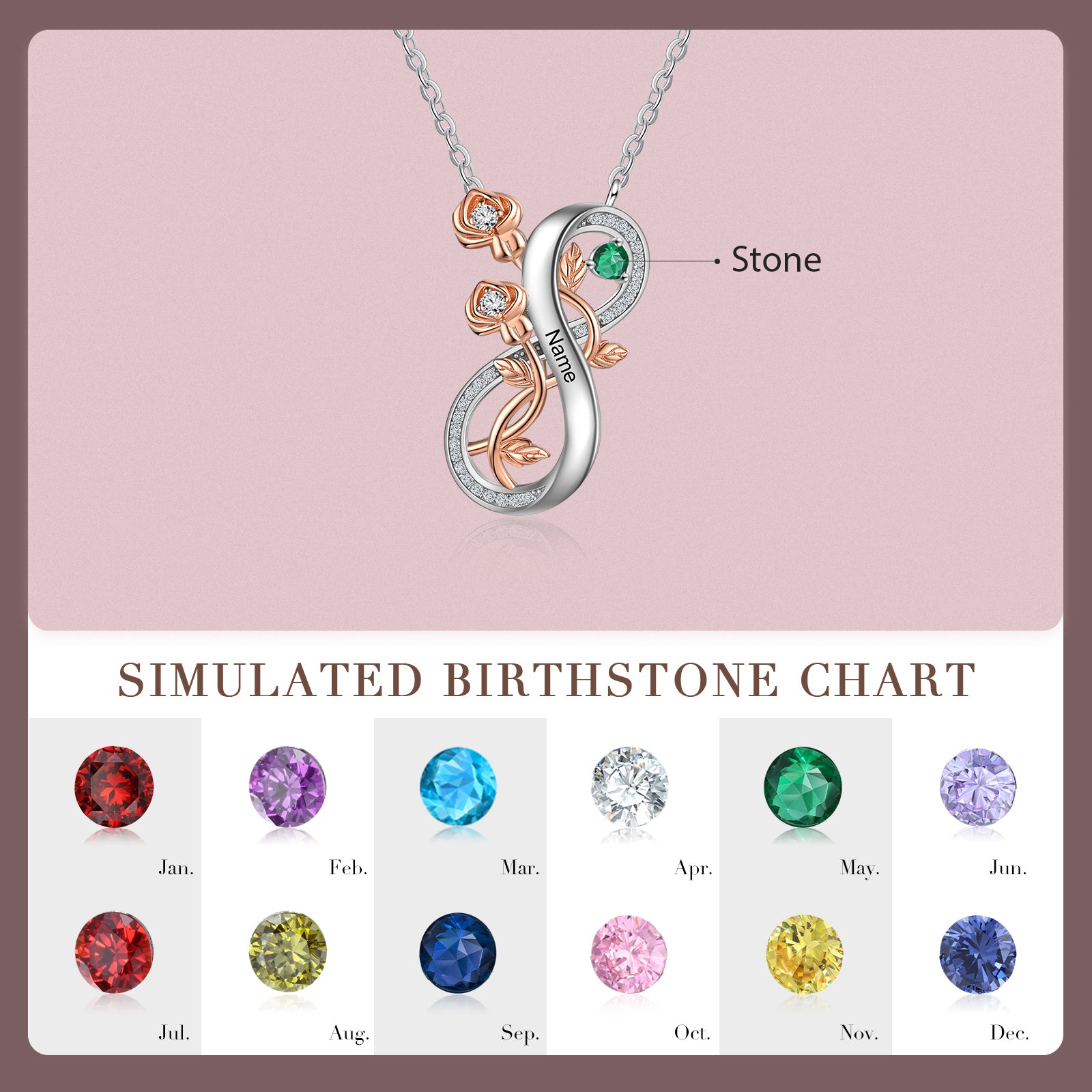 Rhodium Plated Infinity Rose Flower Necklace