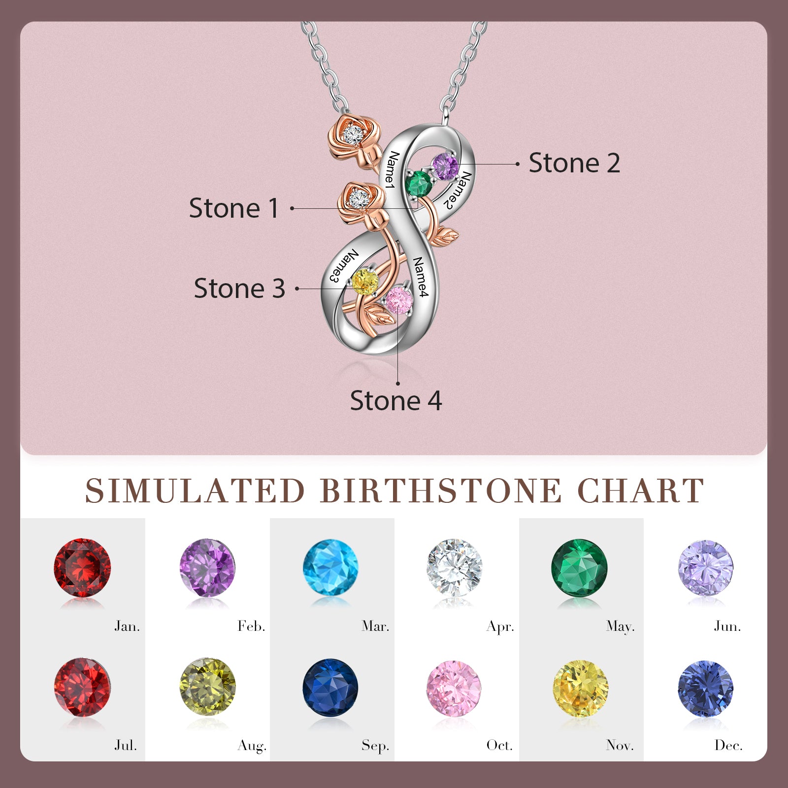 Rhodium Plated Infinity Rose Flower Necklace