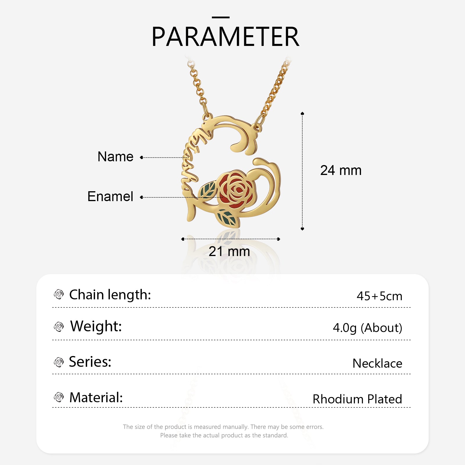 Jewelry Personalized Rose Flower Name Necklace