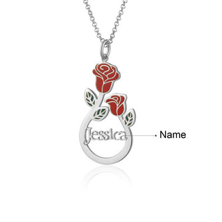 Personalized Stainless Steel Rose Flower Name Necklace