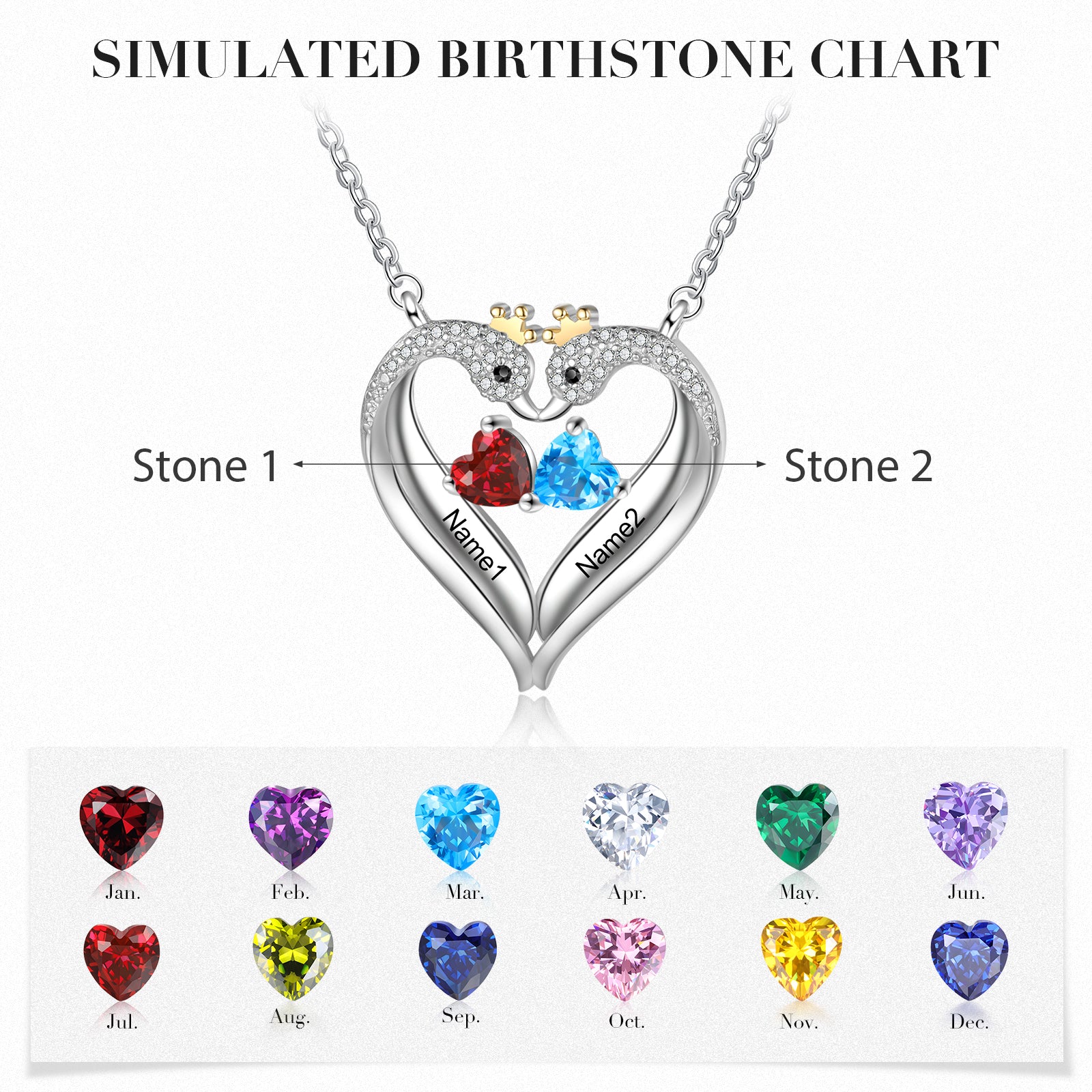 Personalized Birthstone Animal Swan Heart Shape Pendant Necklace
