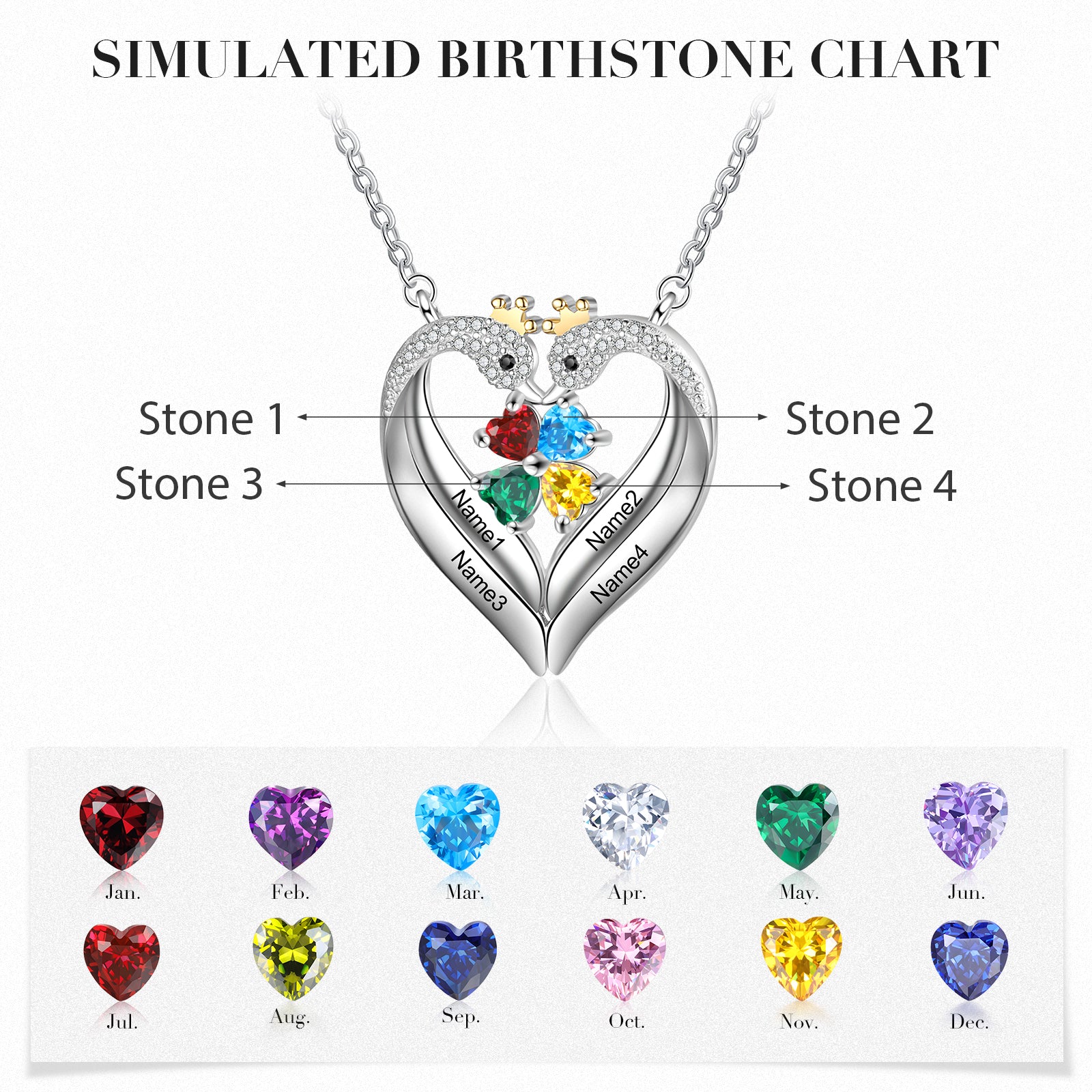 Personalized Birthstone Animal Swan Heart Shape Pendant Necklace