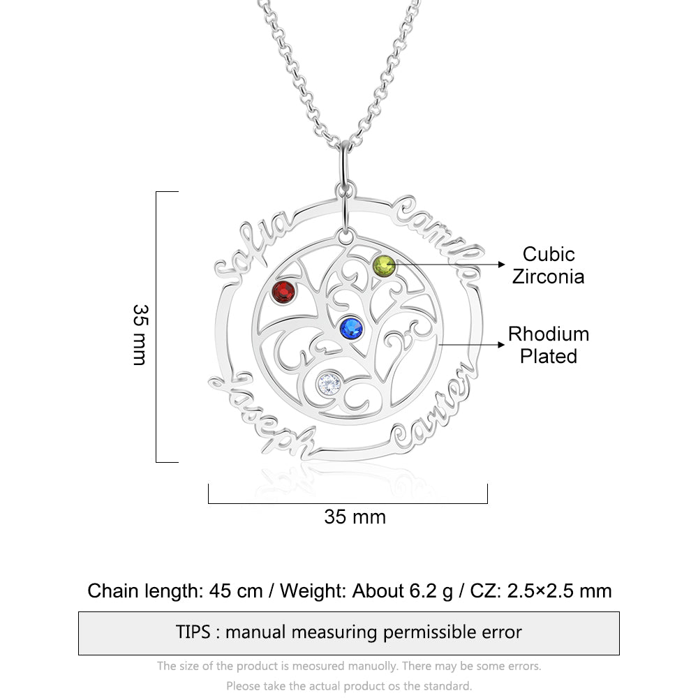 Personalized Rhodium Plated Tree of Life Name Necklace