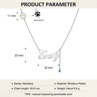 Personalized Rhodium Plated Paw Name Necklace