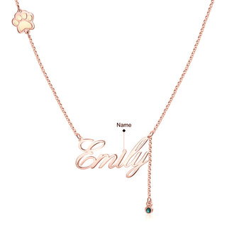 Personalized Rhodium Plated Paw Name Necklace