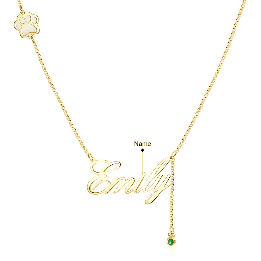 Personalized Rhodium Plated Paw Name Necklace