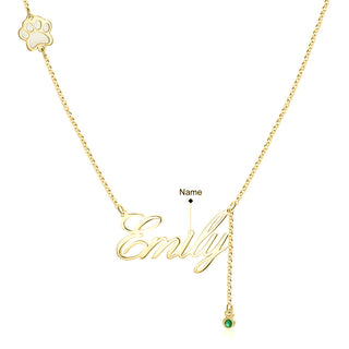Personalized Rhodium Plated Paw Name Necklace