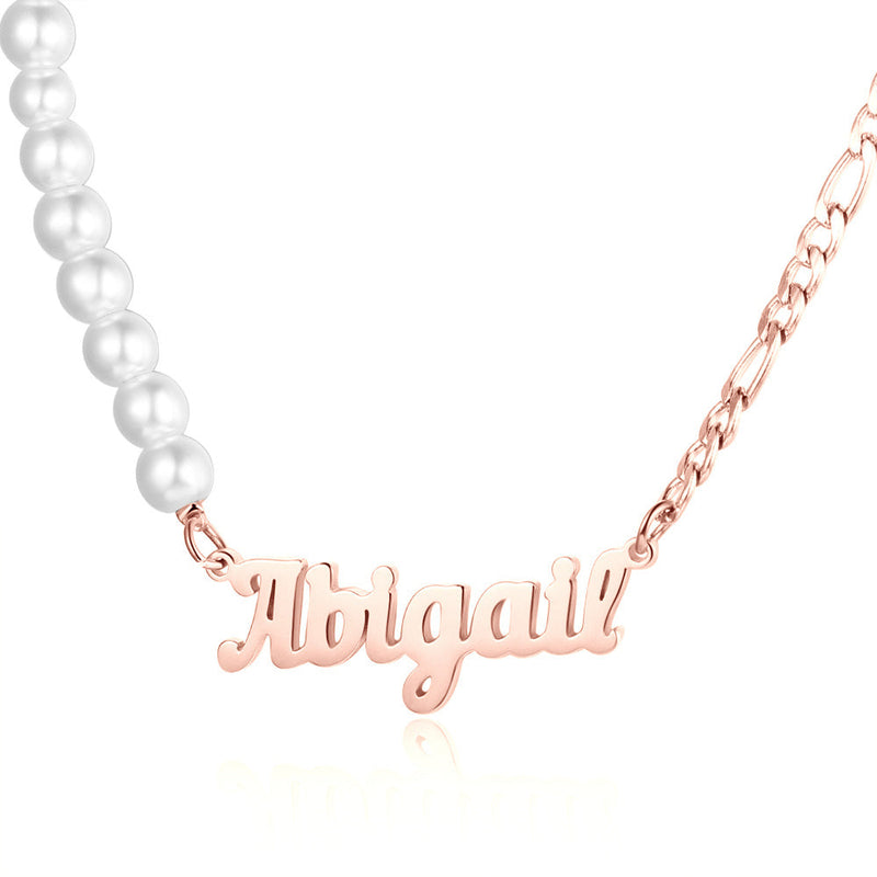 Personalized Stainless Steel Pearl Name Necklace