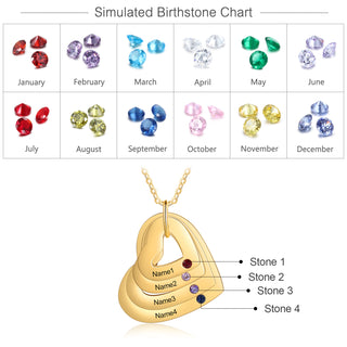 Personalized Birthstone Multiple Heart Shape Necklace
