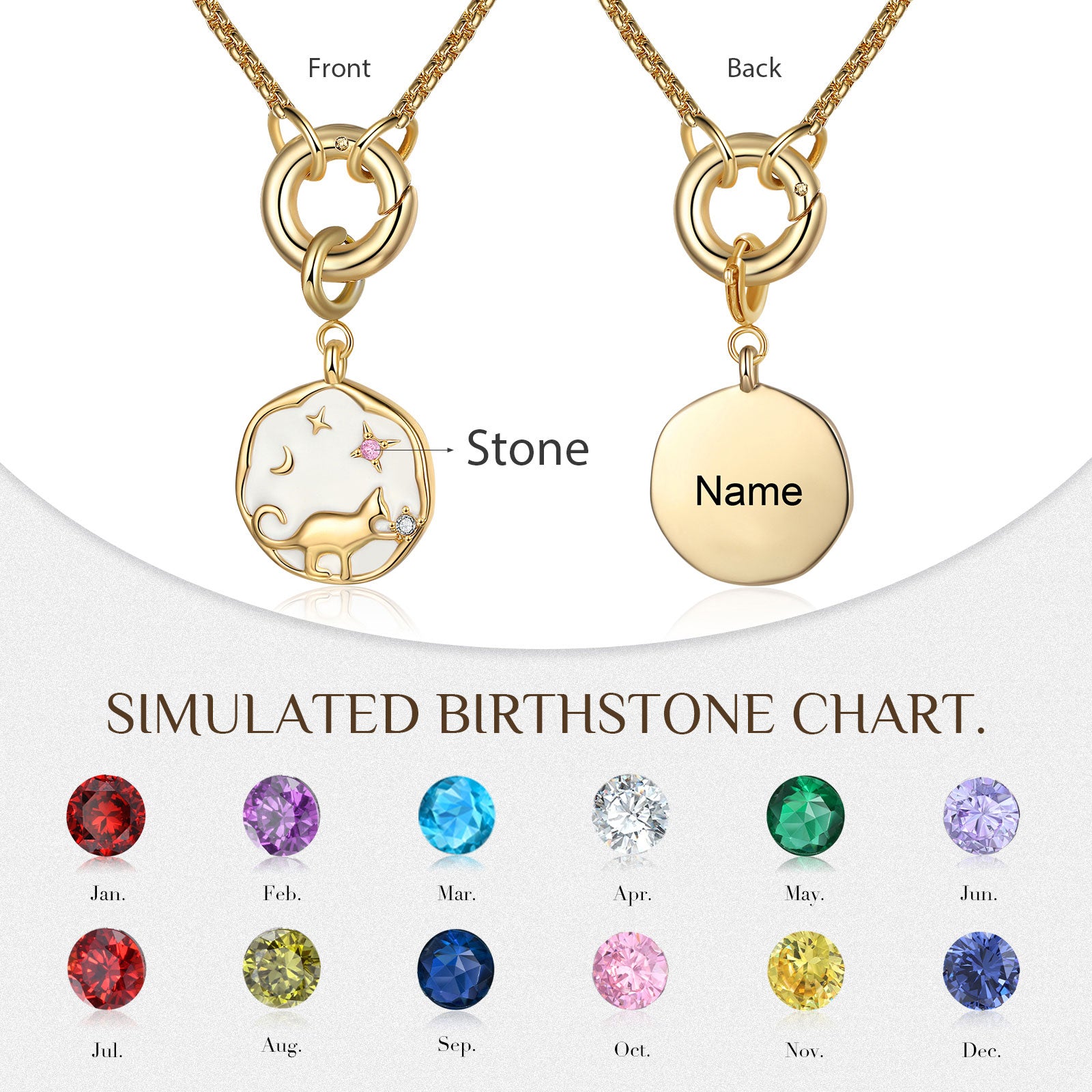 Personalized Alloy Birthstone Animal Cat Pendant Necklace