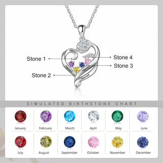 Birthstone & Engraved Rhodium plated Necklace