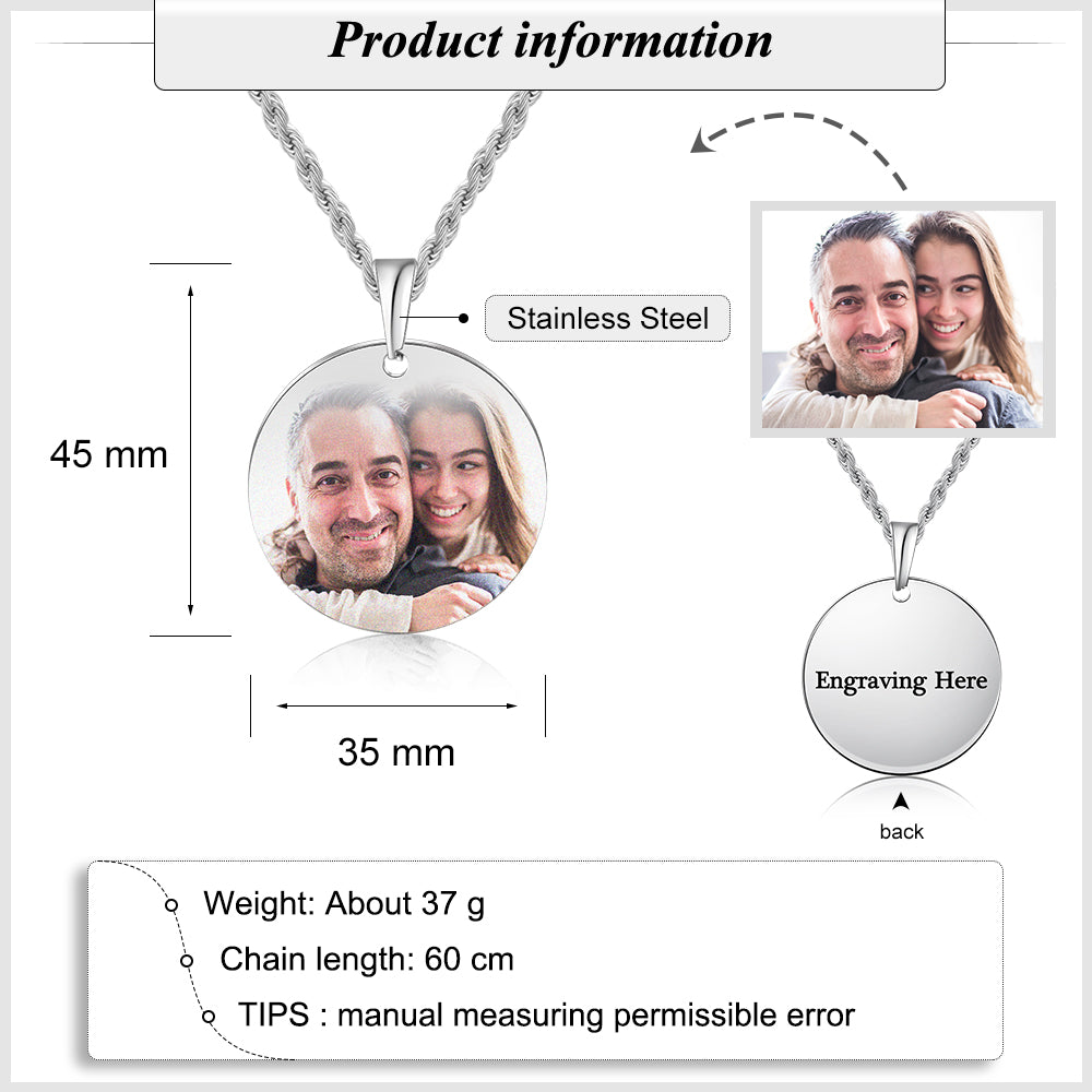 Engraving Stainless Steel Photo Necklace