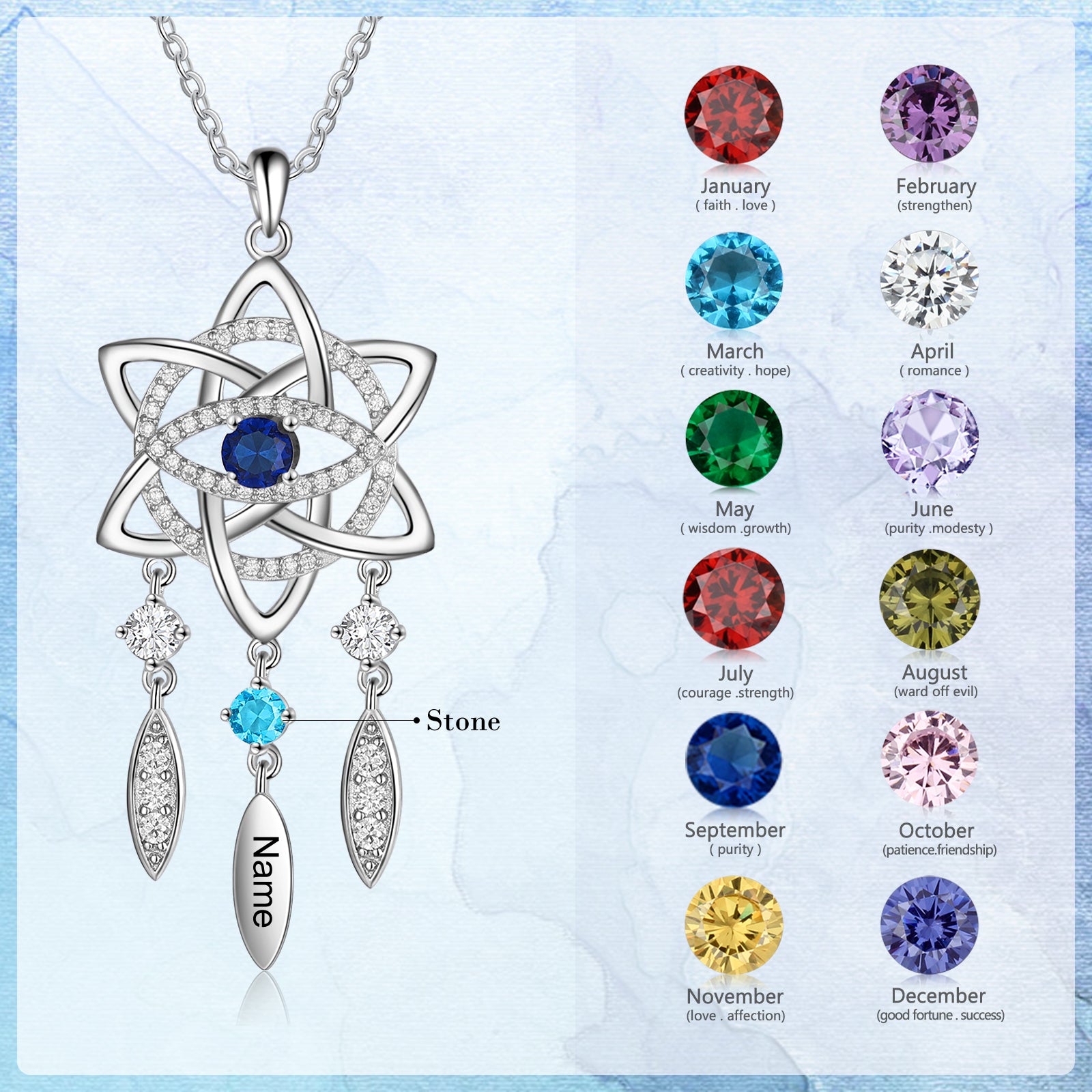Rhodium Plated Dreamcatcher Evil Eye Necklace
