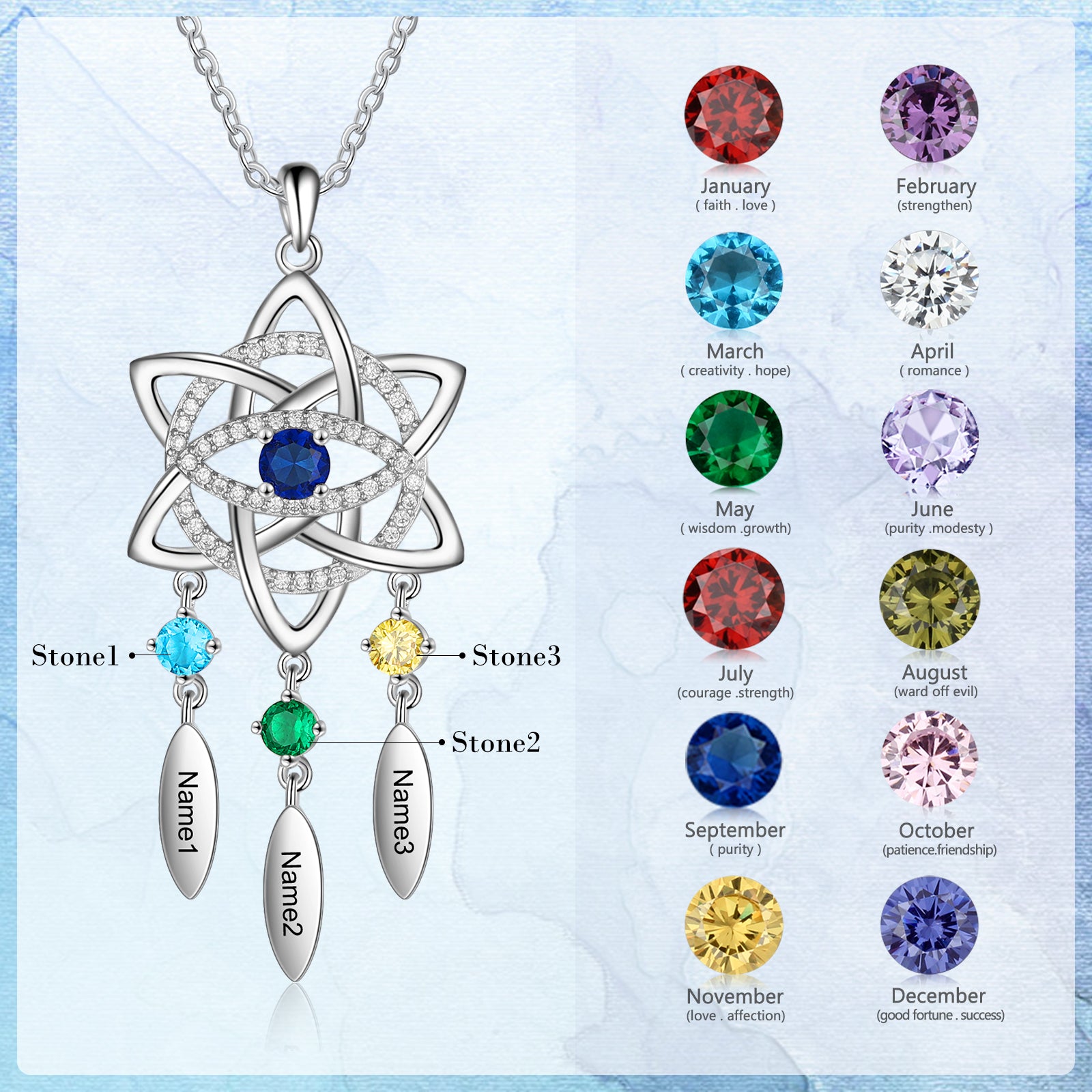 Rhodium Plated Dreamcatcher Evil Eye Necklace